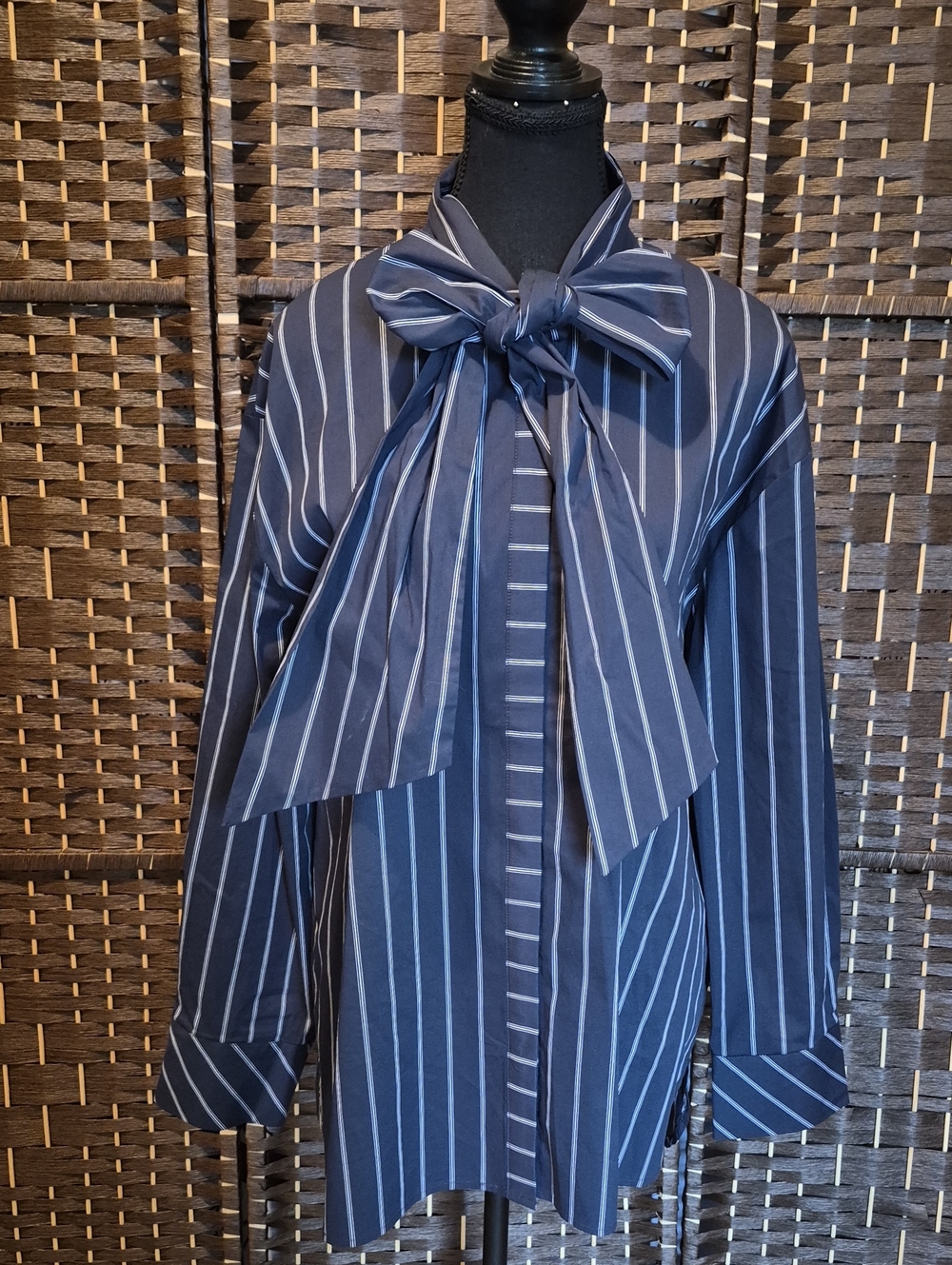 Striped Navy Bow-Tie Blouse